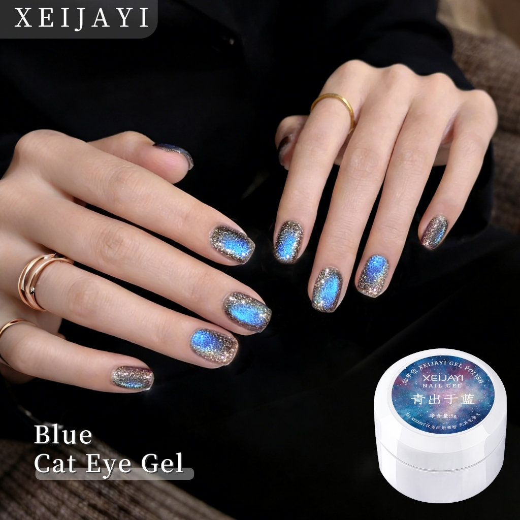 XEIJAYI 5g-Super Bright Blue Cats Eye Gel Nail Polish เหมาะสําหรับร้านทําเล็บและ DIY ที่บ้าน