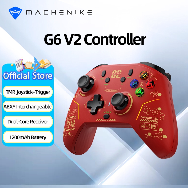 จอยเกมไร้สาย Machenike G6 V2, ระบบสลับปุ่ม ABXY อัตโนมัติ, จอยสติ๊ก TMR แบบปรับแรงกดได้, ทริกเกอร์ TMR, ไฟแบ็คไลท์ RGB, การเชื่อมต่อแบบสามโหมด Bluetooth/2.4GHz/มีสาย