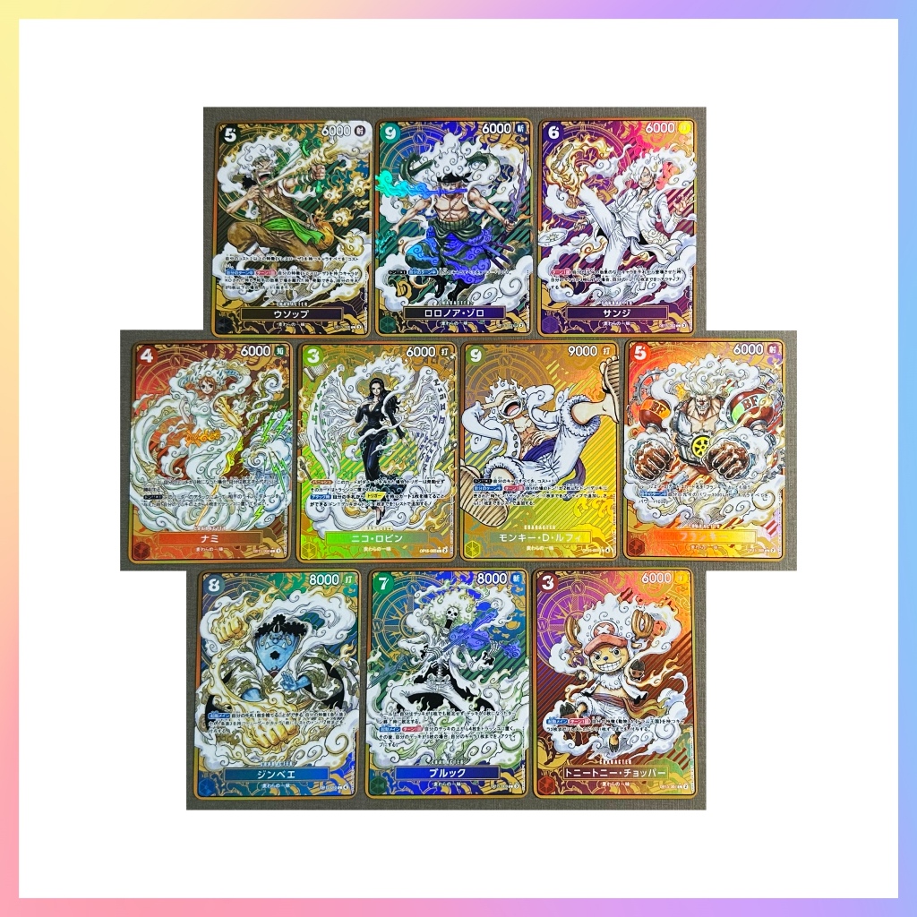 10 ชิ้น/เซ็ต One Piece การ์ด OPCG TCG DIY Kartu Kolesi หมวกฟางเกียร์ลูกเรือ 5 Luffy Nika Zoro Nami คอลเลกชันการ์ด