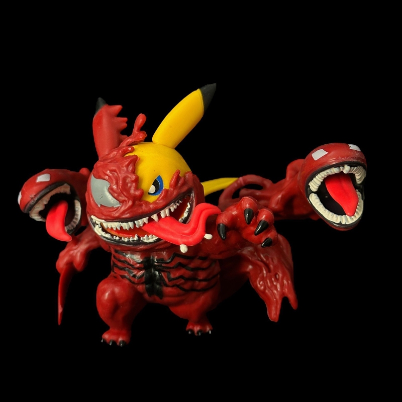 10 ซม. Venom Cos Pikachu อะนิเมะอุปกรณ์ต่อพ่วง Pvc รูปเครื่องประดับคอลเลกชันรูปปั้นของขวัญวันเกิดของเล่นเด็ก