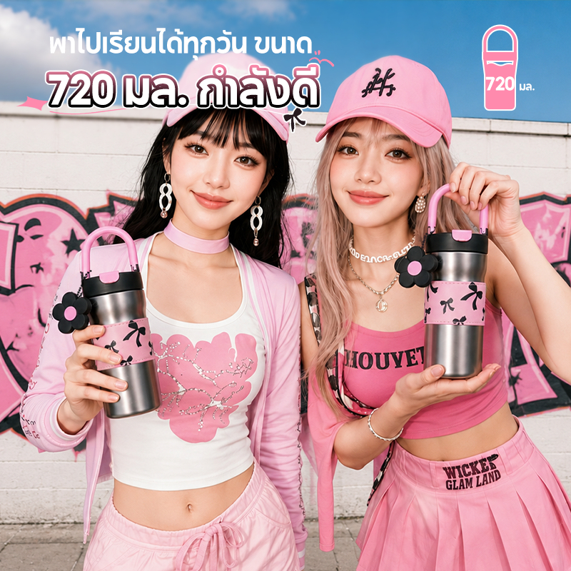 [🔗ใช้เป็นที่วางมือถือ]แก้วเก็บความเย็นมีหูหิ้ว 720ML SUS316 แก้วน้ำเก็บความเย็น ถ้วยน้ําฟาง แก้วกาแฟ กระติกน้ําร้อน กระติกเก็บความเย็น