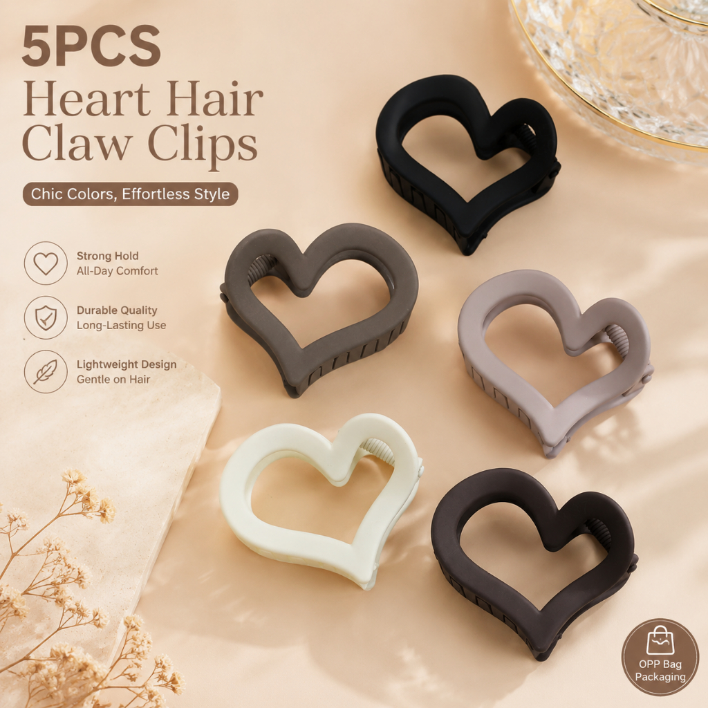 คลิปหนีบผมหัวใจ Minimalist Frosted คลิปฉลามแฟชั่น คลิปผมอเนกประสงค์สําหรับทุกวัน Updo Barrettes 5 ชิ้น
