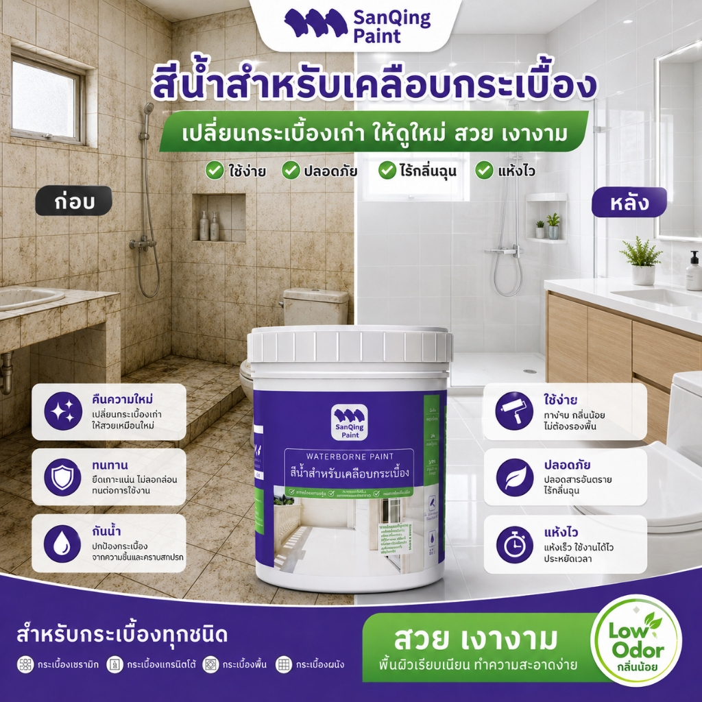 🔥แถมอุปกรณ์🔥 สีทากระเบื้องห้องน้ำ สีทาพื้นห้องน้ำ กันน้ำ กันลื่น สีรีโนเวทห้องน้ำ แห้งเร็ว ปลอดสารพิษ ไม่มีกลิ่น ใช้ได้ปลอดภัย