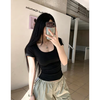 BOSSY เสื้อยืดแขนสั้นสำหรับฤดูร้อน แบบทรงกระชับและสวมใส่ง่าย ดีไซน์ทันสมัยสำหรับผู้หญิง ผ้าฝ้าย100%#F
