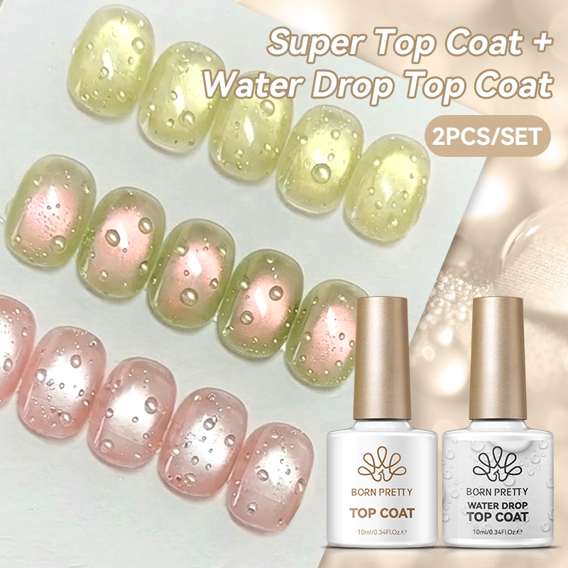 BORN PRETTY Water Drop Top Coat เจลเล็บชุด 3D Water Droplet Effect ฤดูใบไม้ผลิฤดูร้อนการออกแบบวานิช Functional เจลคริสตัลเล็บ