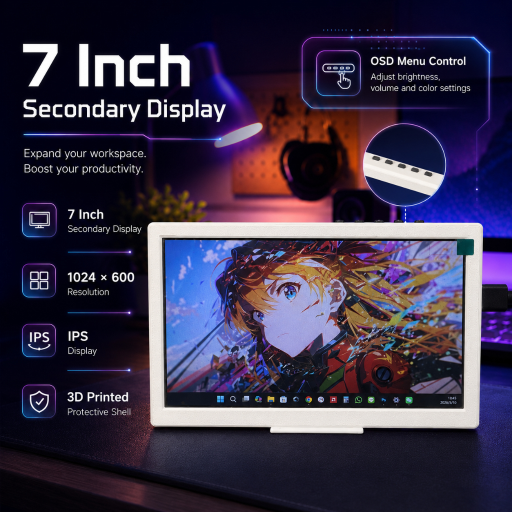 7 นิ้ว PC หน้าจอรอง AIDA64 CPU GPU Sensor Monitor Self-Designed 3D พิมพ์สําหรับแล็ปท็อปพีซี