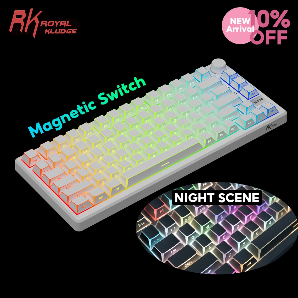 RK Royal Kludge RKM75 Shadow Keycap Aurora HE 8000Hz 8K Ultra-Low Latency พร้อมสวิทช์แม่เหล็กคีย์บอร