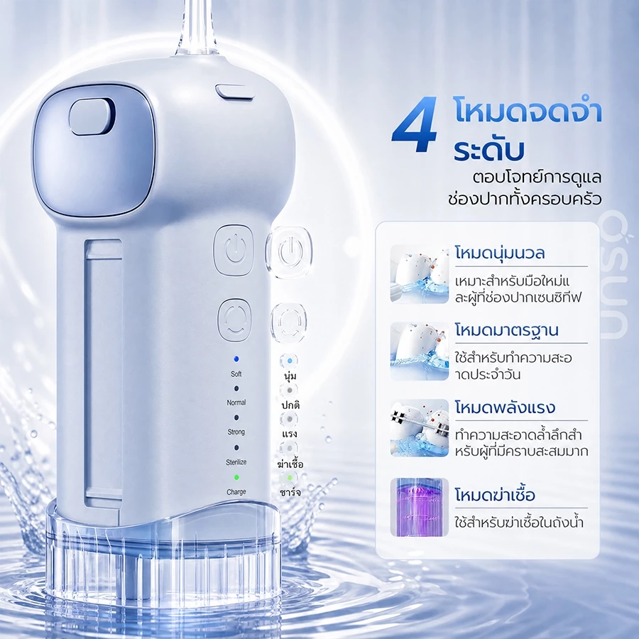 Osun F700 Water Flosser 3 โหมดทําความสะอาด oral care ไหมขัดฟันน้ํา, เครื่องชลประทานในช่องปาก รับประกันคุณภาพ 5 ปี thumbnail 7