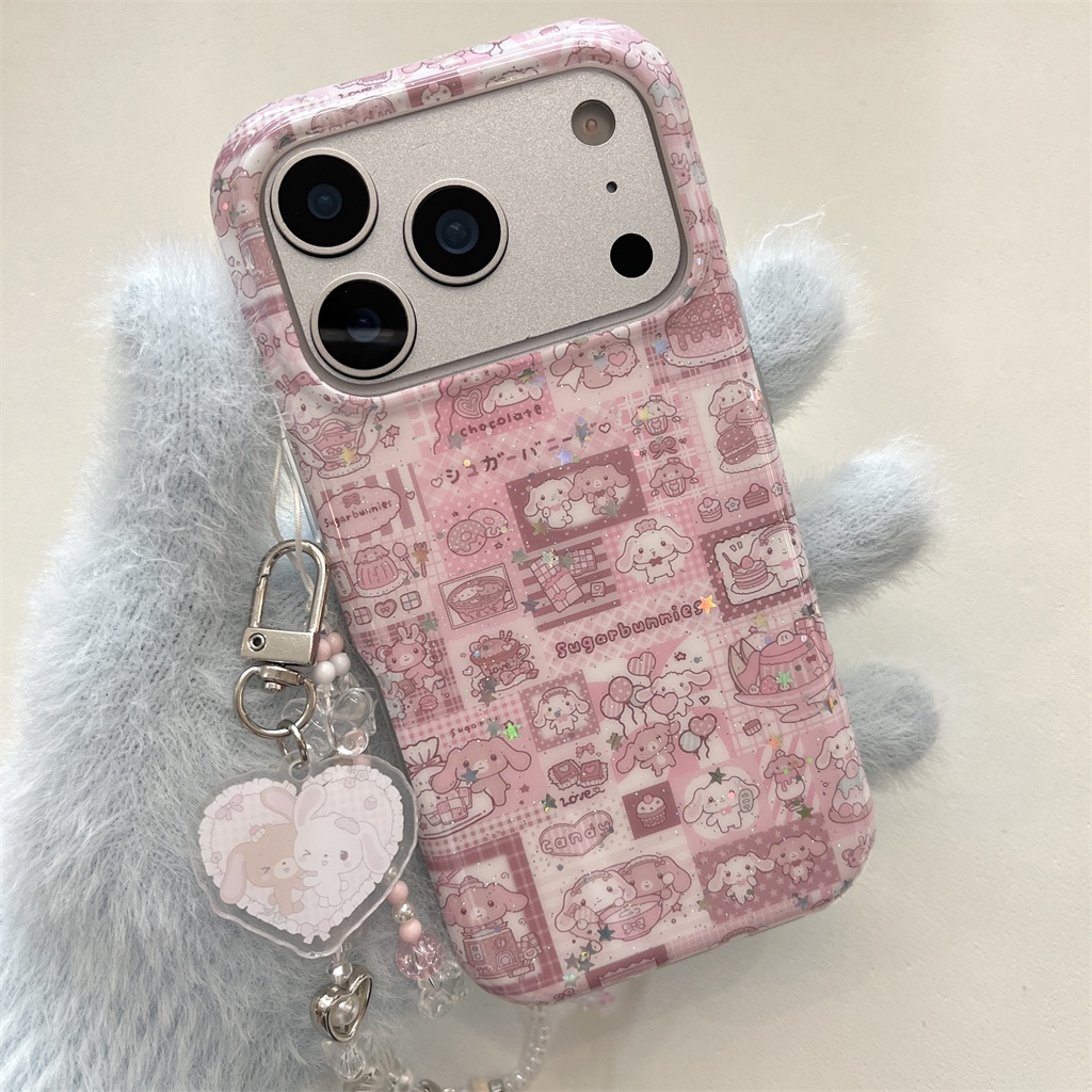 สําหรับIphone Case 17 Pro Max 16 Pro Max 15 Pro Maxเคสโทรศัพท์กระต่ายขนมแบบเต็มหน้าจอ