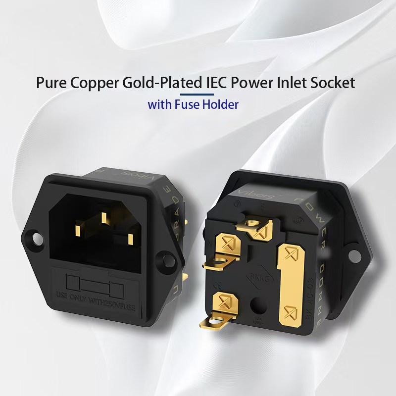 Viborg VI07G Gold Plated ทองแดงบริสุทธิ์ IEC Power Inlet ซ็อกเก็ต AC ชายแผง Connector พร้อมฟิวส์สําหรับเครื่องขยายเสียง