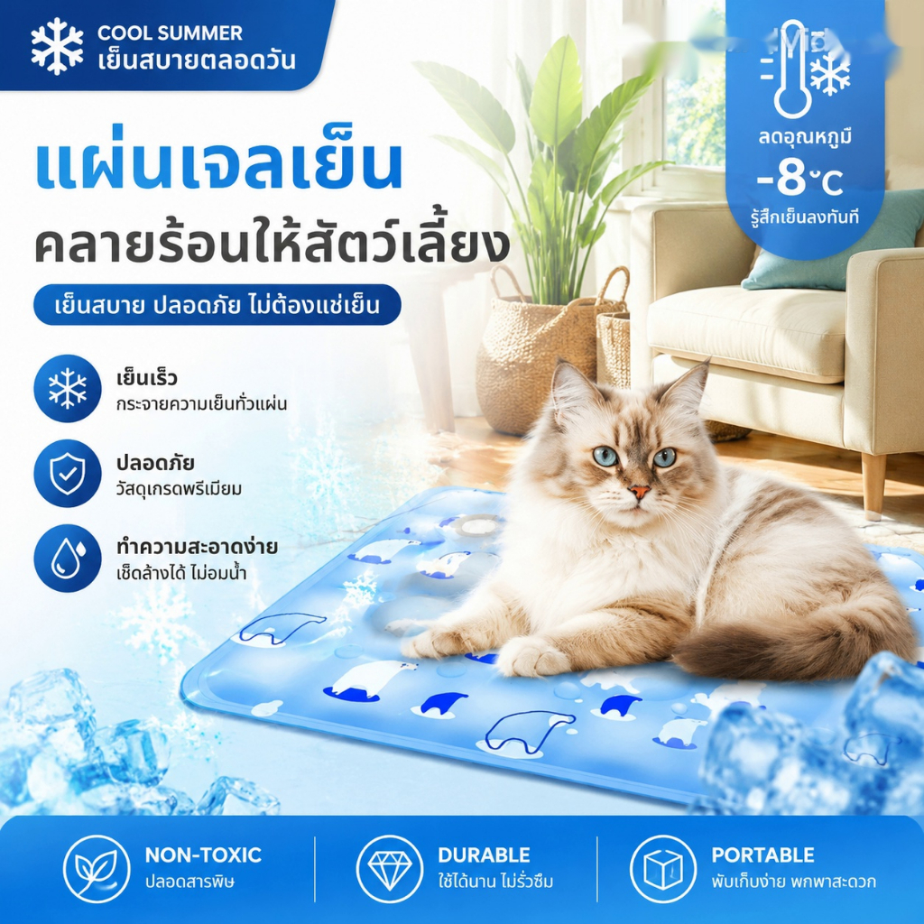 แผ่นรองระบายความเย็นสำหรับสัตว์เลี้ยง แผ่นรองน้ำผลึกฤดูร้อน สามารถฉีดน้ำได้