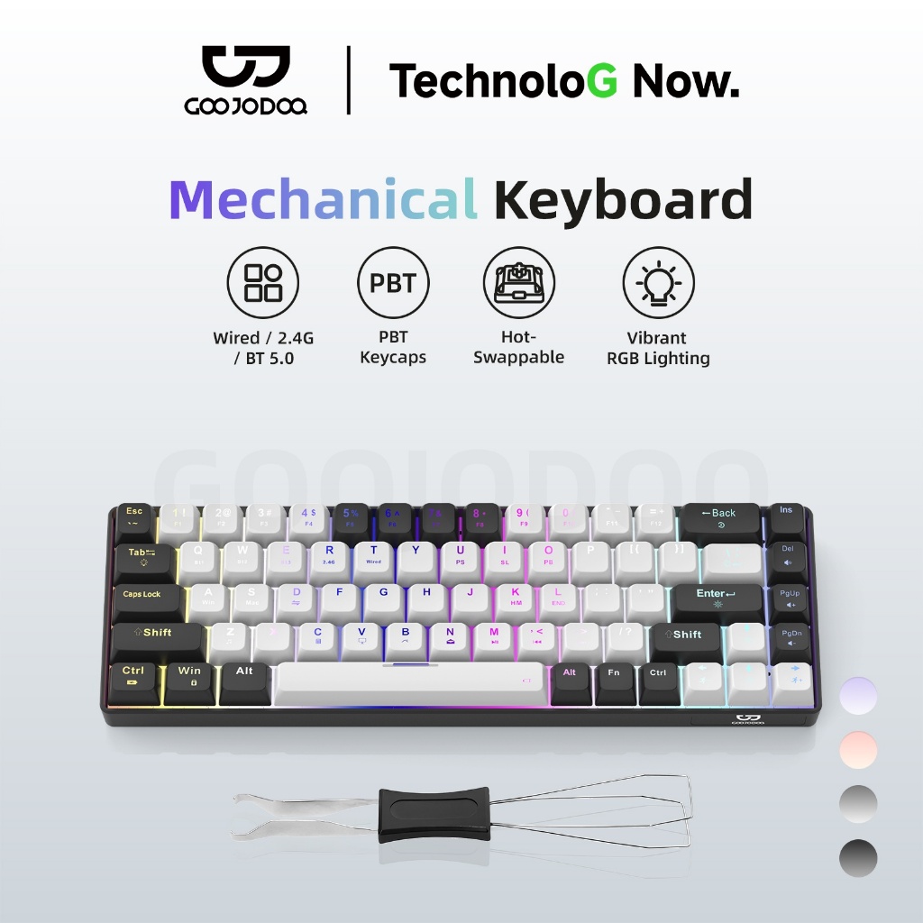 GOOJODOQ 68-Key Tri-Mode Mechanical Keyboard แบบมีสาย/บลูทูธ/2.4G RGB Backlit 3 Switch ตัวเลือก