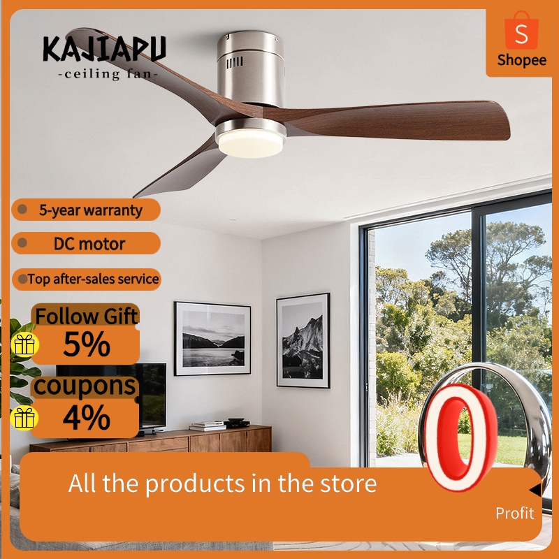 Kajiapu 42/52 นิ้วพัดลมเพดานต่ํา DC มอเตอร์พัดลมไฟฟ้าพร้อมไฟ LED และรีโมทคอนโทรลสําหรับห้องนอนโรงแรมสํานักงาน