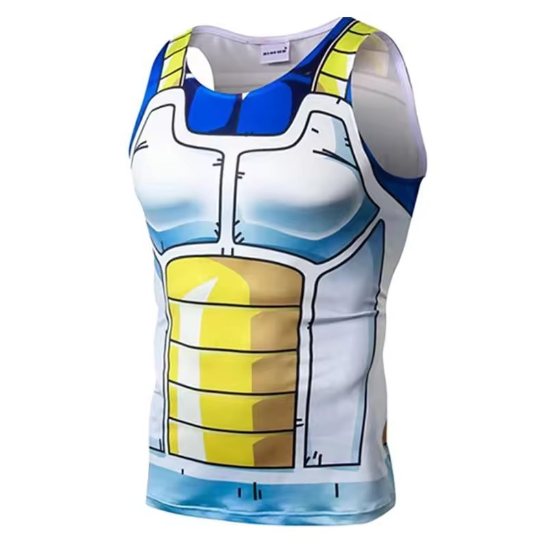 Dragon Ball Z Vegeta Armor พิมพ์เสื้อกล้ามผู้ชายการบีบอัดแห้งเร็วแขนกุดยิมออกกําลังกายเสื้อ