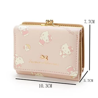 Sanrio HelloKitty mymelody Kuromi Pompom Purin PU ผู้หญิงกระเป๋าสตางค์สั้นซิปหัวเข็มขัดการ์ตูนบุคลิกภาพกระเป๋า