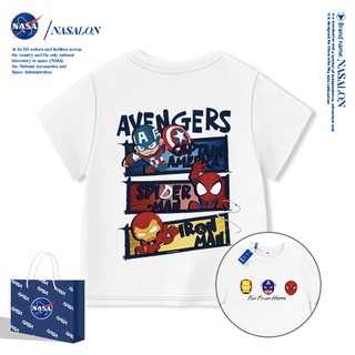 NASA เสื้อยืดเด็กแขนสั้น ผ้าฝ้าย 100% เสื้อยืดเด็กผู้ชาย ลายการ์ตูนสไปเดอร์แมน นุ่มสบาย สำหรับเด็กอายุ 1-12 ปี