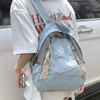 กระเป๋าเป้นักเรียน กระเป๋าเป้ความจุขนาดใหญ่ วัสดุไนลอนกันน้ำ เรียบง่ายและมีสไตล์