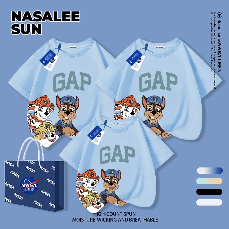 🚚 ส่งวันนี้! เสื้อครอบครัว NASA สีฟ้า ผ้าคอตตอนใส่สบาย ทรงหลวม ลายน่ารัก เหมาะไปเที่ยวทั้งครอบครัว แขนสั้น