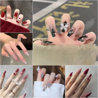 【พร้อมกาว】เล็บปลอม Diy ออกแบบเล็บปลอม 24 ชิ้น