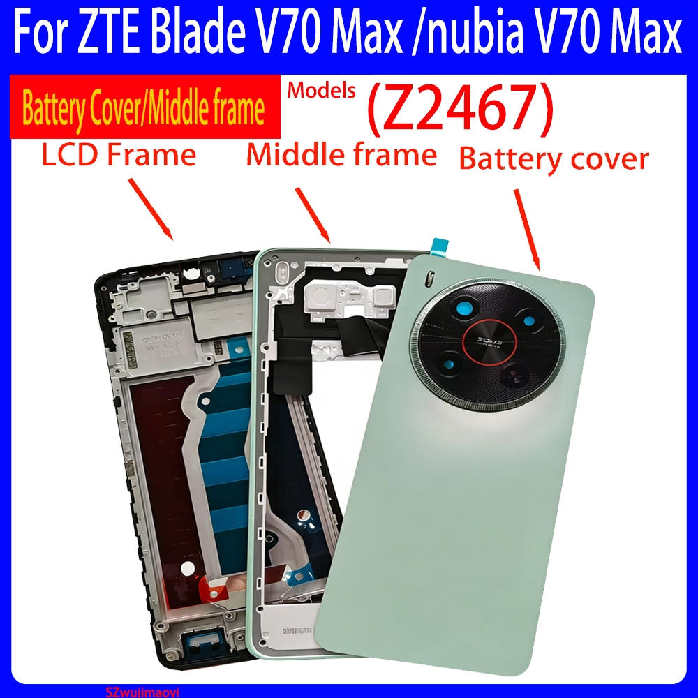 สําหรับ ZTE Blade V70 Max ฝาหลังด้านหลังแบตเตอรี่เปลี่ยนอะไหล่ซ่อม + เลนส์กล้องสําหรับ nubia V70 Max ฝาครอบแบตเตอรี่