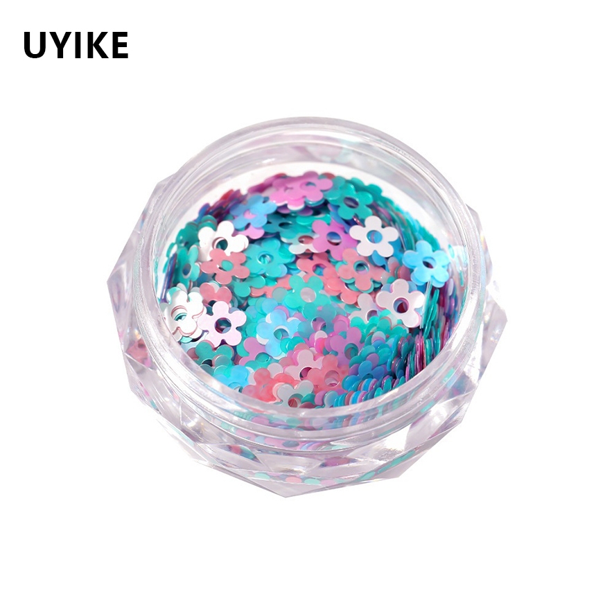 UYIKE เลื่อมเล็บสีลูกกวาดฤดูร้อน, เครื่องประดับดาวกลวงและดอกไม้น่ารัก, เครื่องประดับตกแต่งเล็บสไตล์ INS
