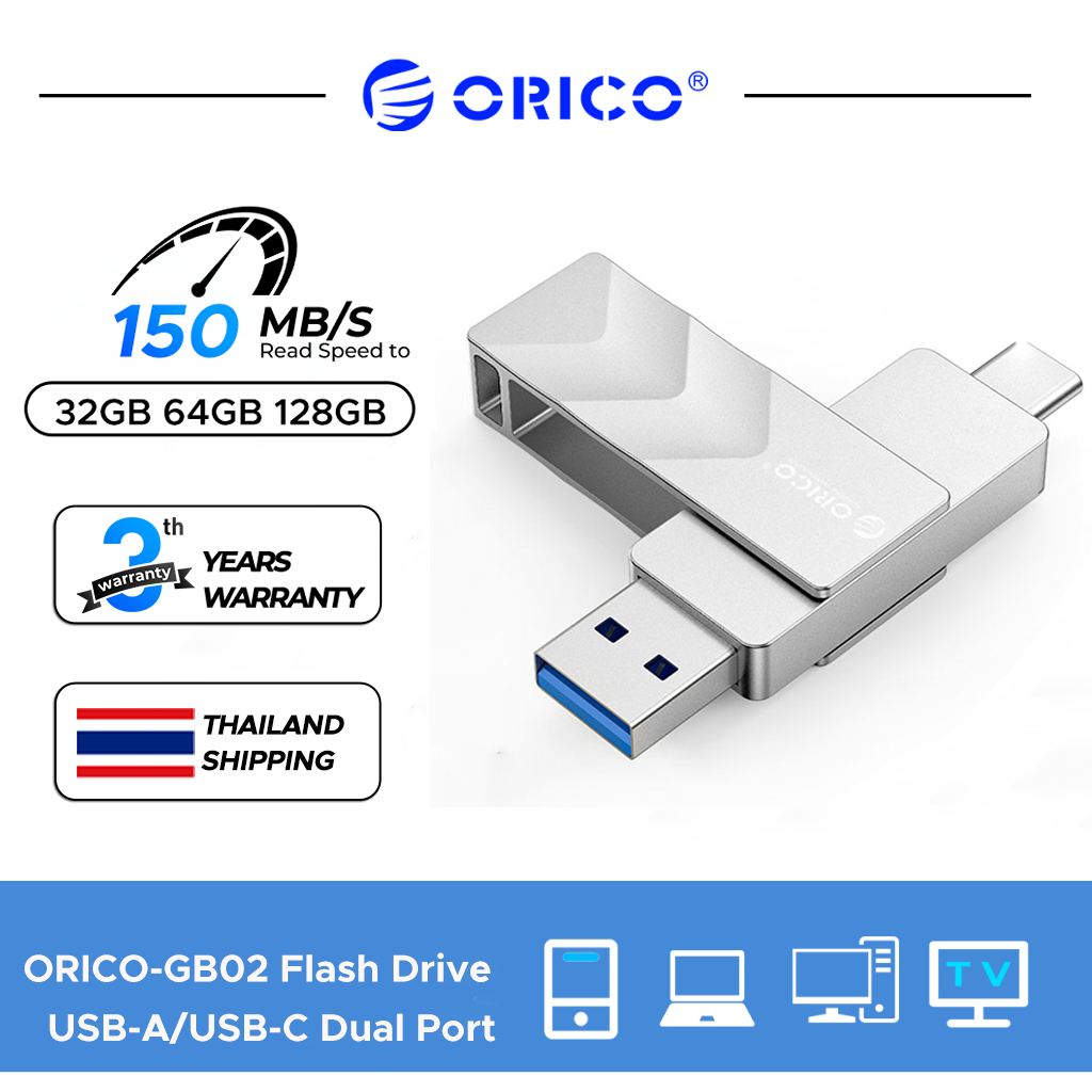 ORICO USB3.2 แฟลชไดรฟ์ 32GB 64GB 128GB แฟลชไดรฟ์ 2in1 Type-C+USB-A 150MB/s แฟลชไดรฟ์มือถือ(GB02)