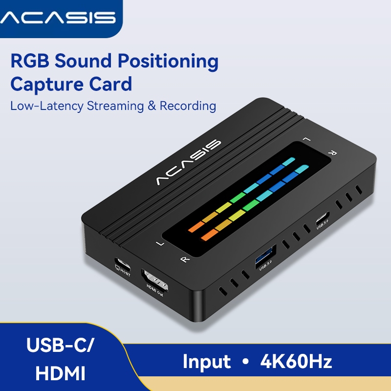 ACASIS 4K60Hz HDMI/USC-C การ์ดจับภาพสตรีมมิ่งสด PD100W รองรับ VRR/RGB24 Side Tone Visualizer, iOS/iPad OS/Android//MacOS/Linux