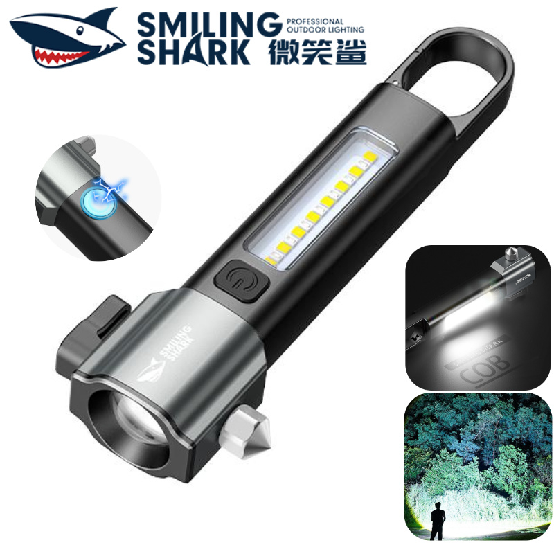 SMILING SHARK ไฟฉายยุทธวิธี	ไฟไฟฉายแม่เหล็ก LED COB ไฟด้านข้าง 4 โหมดค้อน Type-c ชาร์จไฟทํางานกันน้ํากลางแจ้งฉุกเฉิน SD5485