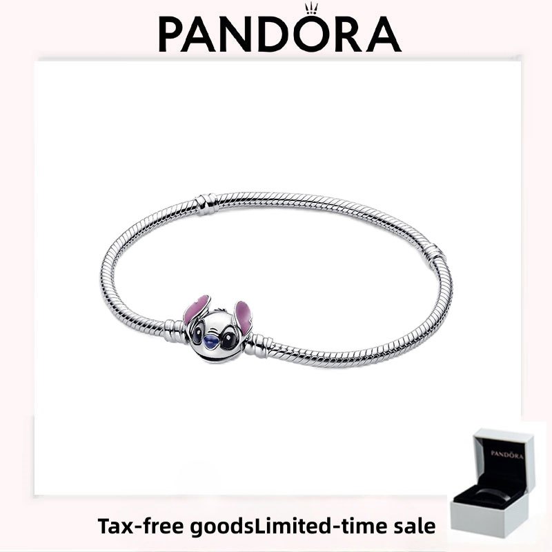 เครื่องประดับ PANDORA (พร้อมกล่อง) ของขวัญรักวันหยุดหรูหราคุณภาพสูง Disney Stitch Snake Chain Bracelet