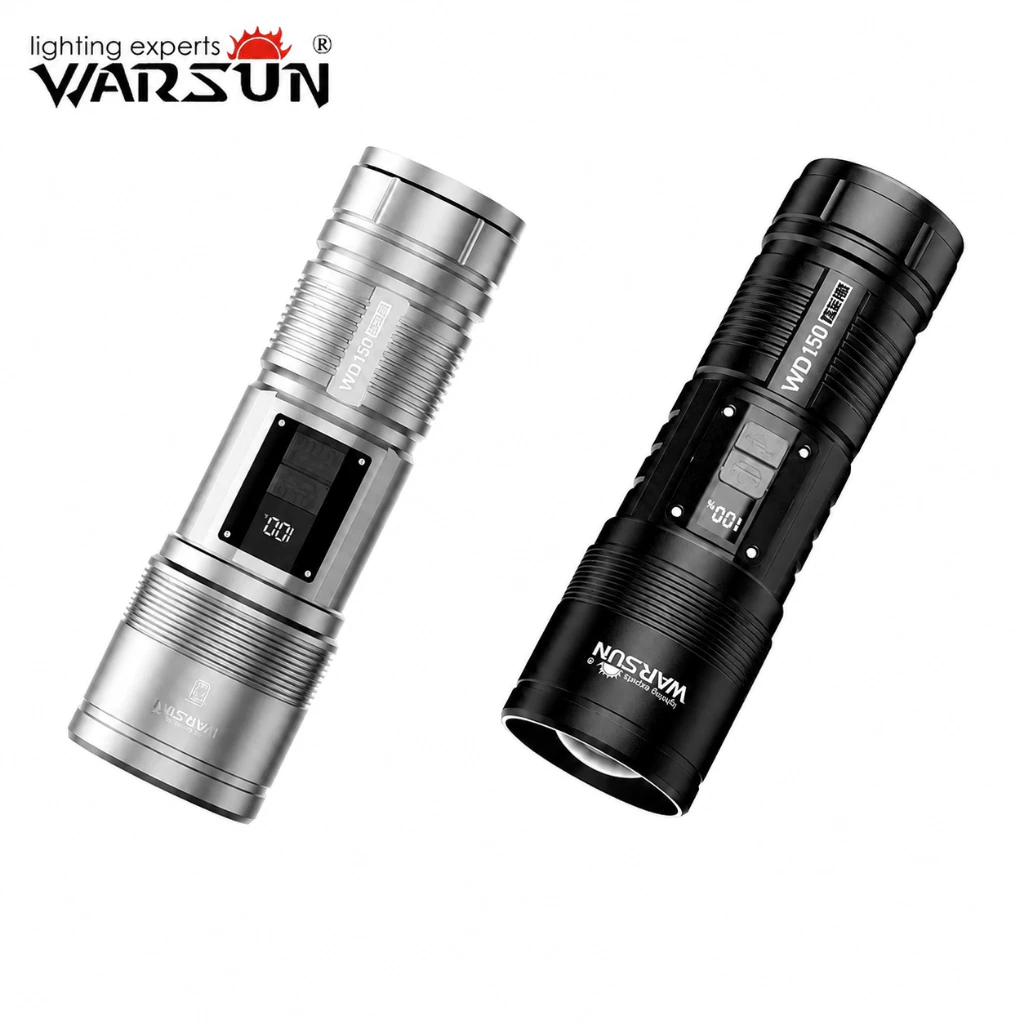 Warsun WD150 4500LM ไฟฉายยุทธวิธี Super Bright จอแสดงผลดิจิตอล Zoomable Beam ชาร์จไฟฉาย LED 8400mAh 8 โหมด 200 M Beam จัดส่งฟรี