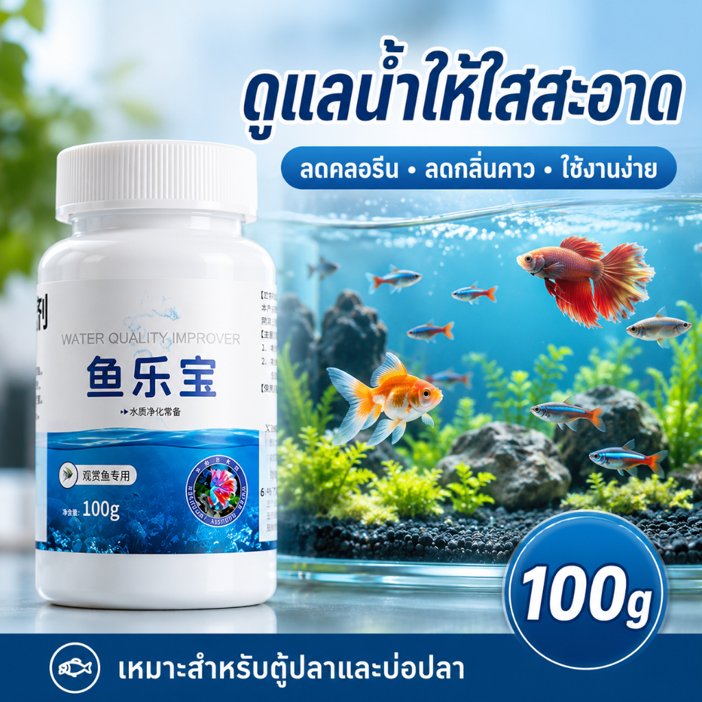 PETHEALER ผลิตภัณฑ์ปรับสภาพน้ำปลา 100g ลดคลอรีน ช่วยให้น้ำใส ลดกลิ่นคาว สำหรับตู้ปลา บ่อปลา ปลาสวยงาม พร้อมส่งไทย