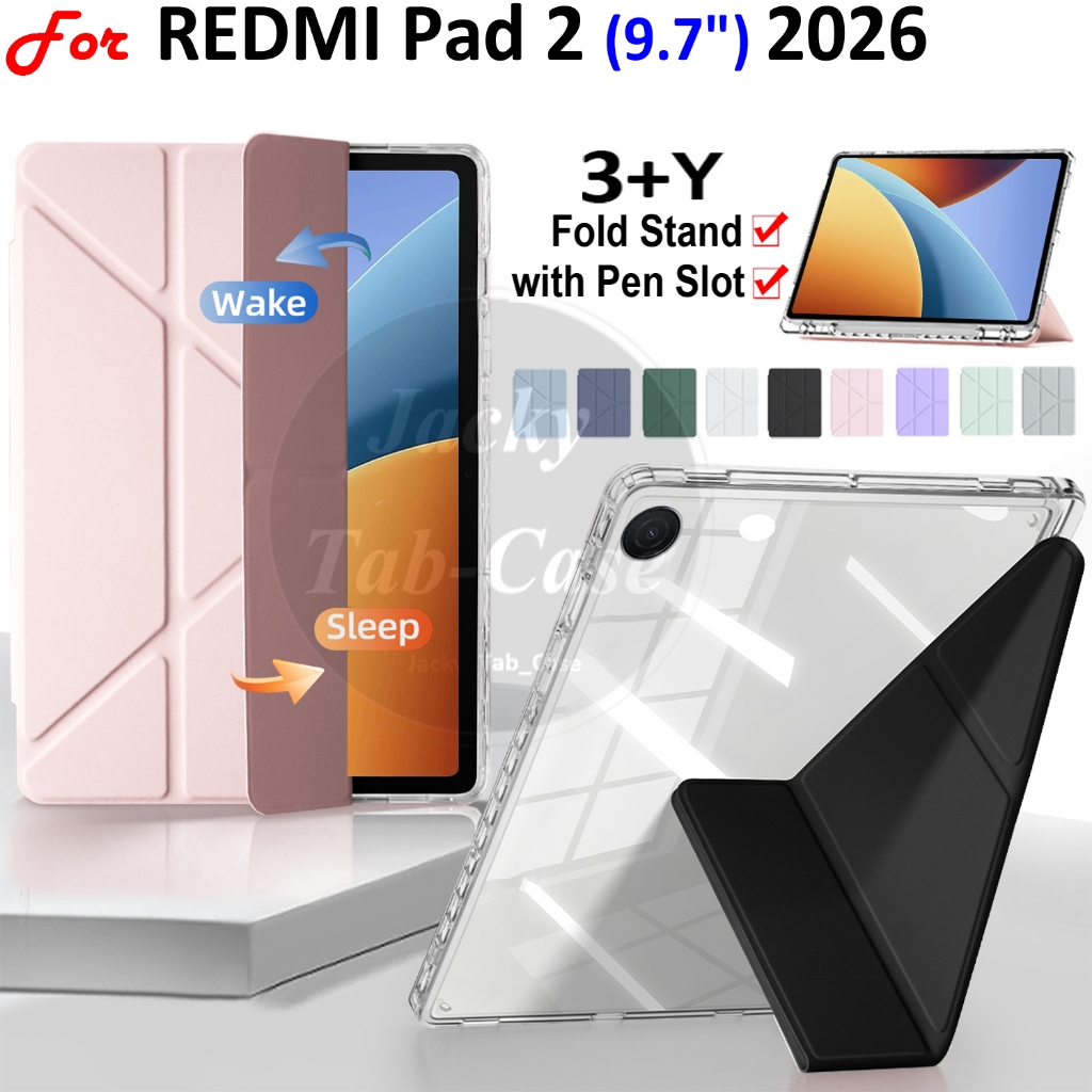 สําหรับ REDMI Pad 2 9.7 "2026 ใหม่แท็บเล็ตโปร่งใสอะคริลิค 3 + Y พับฝาครอบปากกาสําหรับ Xiaomi Redmi Pad2 SE 9.7 นิ้ว 4G WiFi