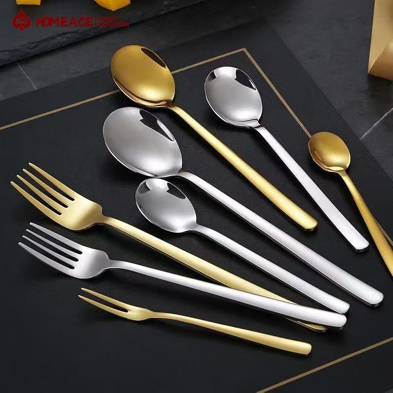 HOME ACE 304 ชุดช้อนส้อมสแตนเลส  Gold-Plated สไตล์เกาหลี ป้องกันสนิมแบบหนาพิเศษ และทนทานเหมาะสําหรับใช้ในบ้าน
