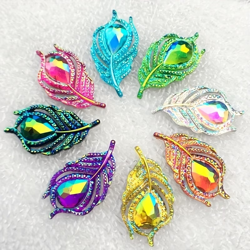 10pcs ประกาย AB Leaf & Phoenix Design Rhinestone Appliques, 20x38 มม.Flatback Cabochons สําหรับงานฝีมือ DIY,เสื้อผ้า Embellishment & ตกแต่งงานแต่งงาน