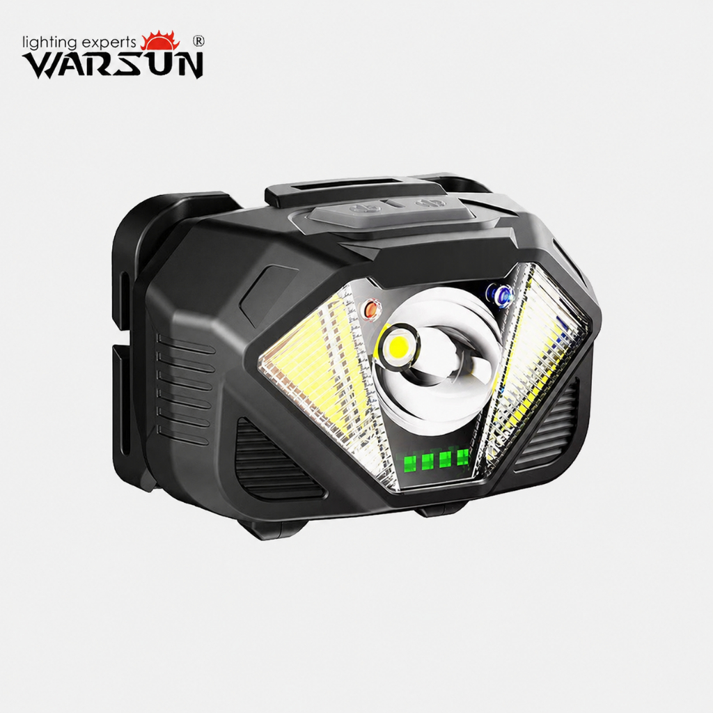 WARSUN WH02 ไฟหน้า LED เซ็นเซอร์คลื่น  ไฟ COB ด้านข้าง Type-C Rechargeable 5โหมด กันน้ำ สำหรับวิ่ง แคมป์ปิ้ง ฉุกเฉิน