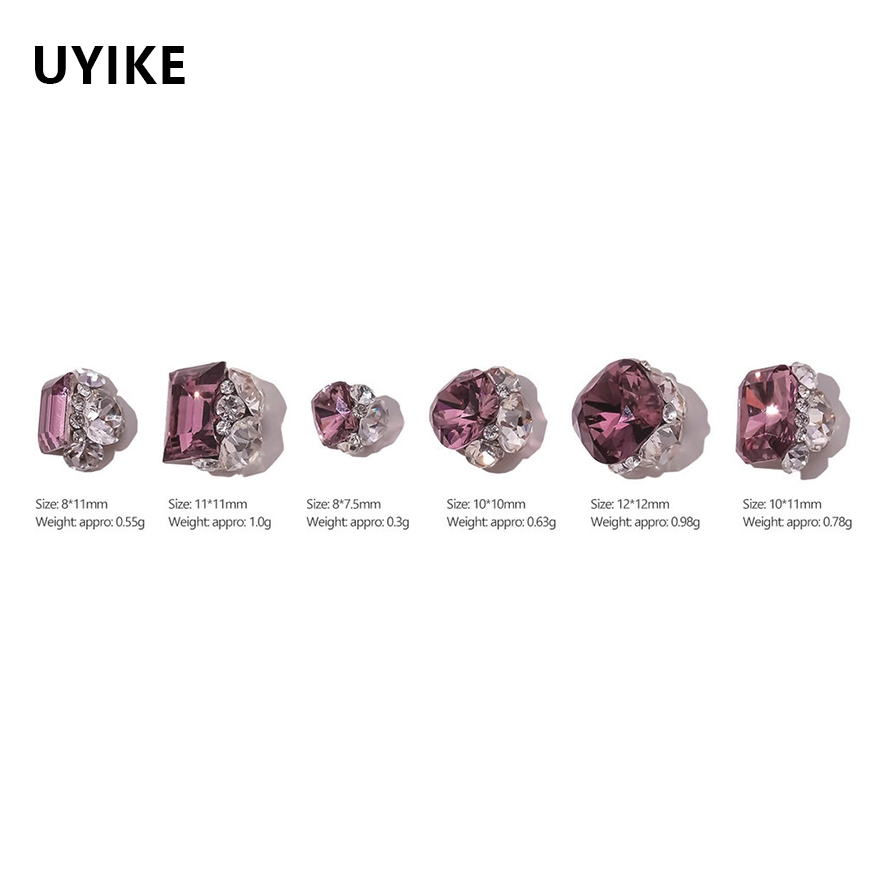 UYIKE K9 Rhinestone Cluster Nail Decor - กุหลาบแห้งปราศจากฐาน, Sparkly Square Cut, สําหรับเล็บ