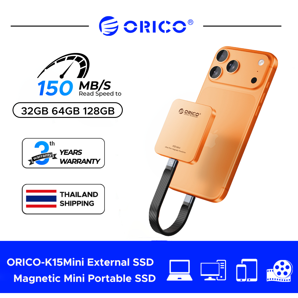 ORICO ภายนอก SSD 32GB 64GB 128GB 150MB/s Magnetic Portable SSD ใช้กับสมาร์ทโฟน USB-C (K15MINI)
