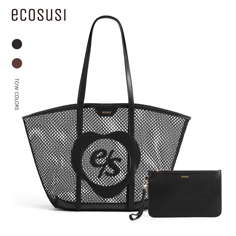 ECOSUSI ตาข่าย Tote Bag ทนทานกระเป๋าสะพายความจุขนาดใหญ่กระเป๋าถือชายหาดพร้อมกระเป๋าสําหรับช้อปปิ้งค่าร่วมการเดินทาง