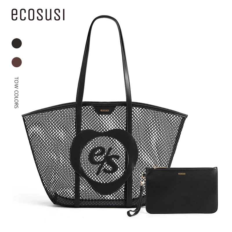 ECOSUSI ตาข่าย Tote Bag ทนทานกระเป๋าสะพายความจุขนาดใหญ่กระเป๋าถือชายหาดพร้อมกระเป๋าสําหรับช้อปปิ้งค่าร่วมการเดินทาง