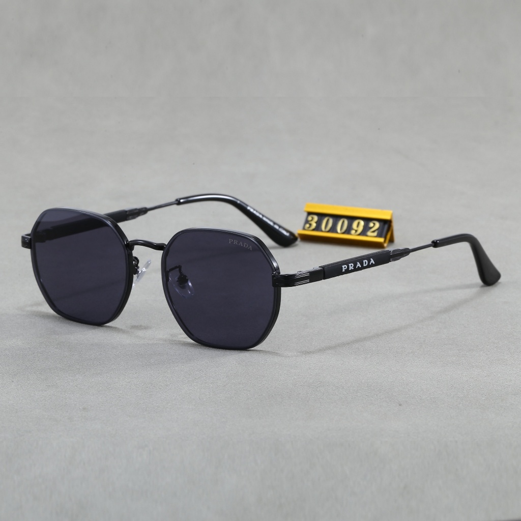 Prada Light Luxury โลหะแว่นตากันแดด Polygonal Unisex Gradient เลนส์แว่นตากันแดดกรอบบาง ql30092