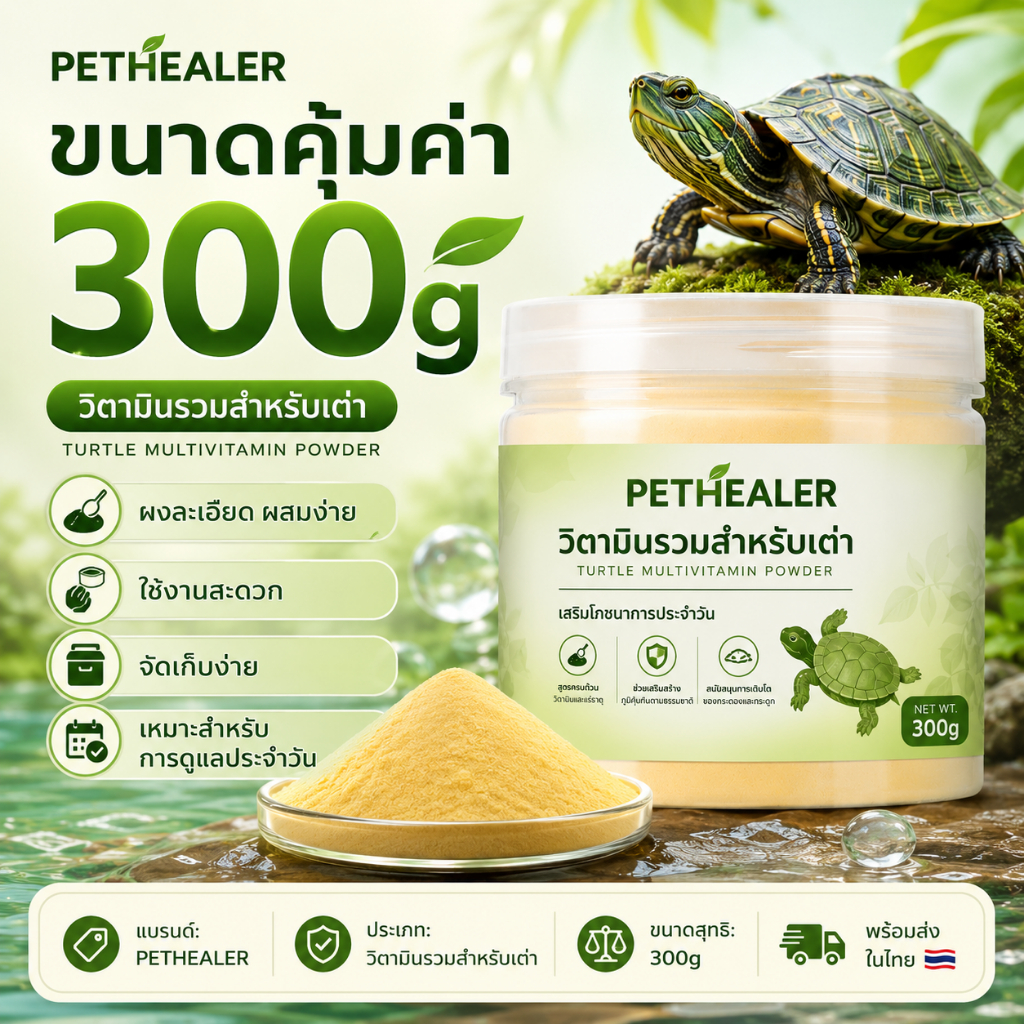 PETHEALER วิตามินรวมสำหรับเต่า 300g อาหารเสริมเต่า ผงวิตามินเต่า เสริมโภชนาการ เต่าน้ำ เต่าแก้มแดง พร้อมส่งไทย