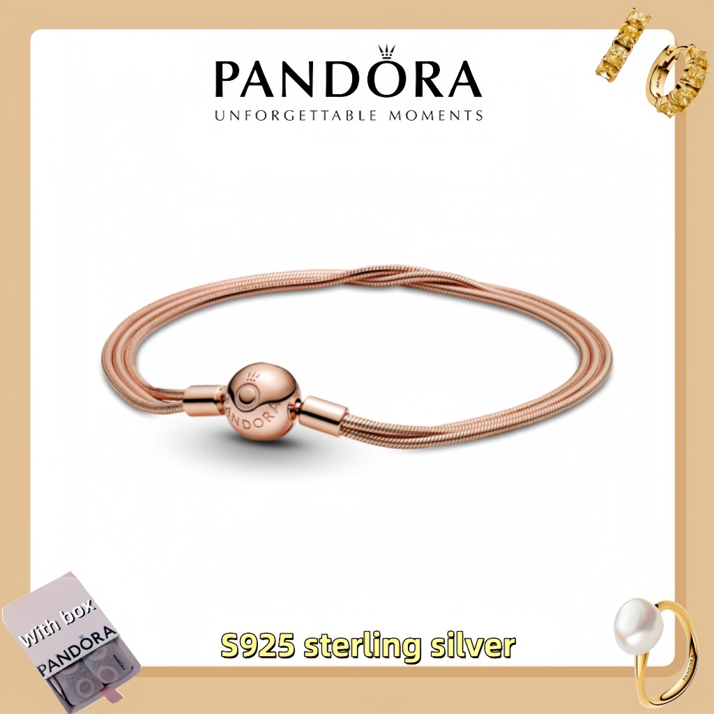 สร้อยข้อมือจี้เครื่องประดับเงินแท้ Pandora S925 (กล่องของขวัญฟรี)Pandora Moments Multi Snake Chain Bracelet
