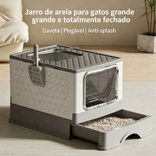Caixa de Areia Banheiro Extragrande para Gatos – Totalmente Fechada, Dobrável, Antiespalhamento, Suporta até 12 kg