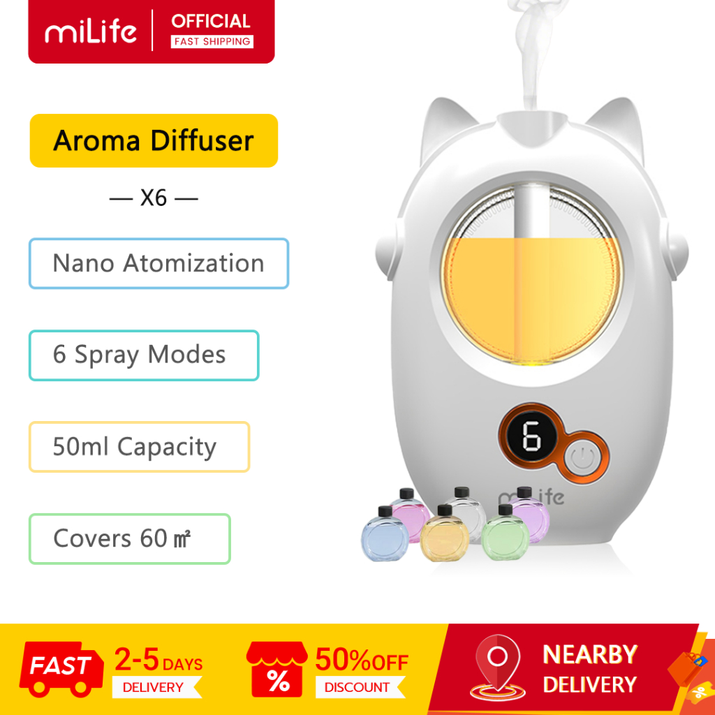 MiLife Aroma Diffuser X6 50ml 6 โหมดเวลา Nano Mist ครอบคลุมสูงสุด 60㎡ เครื่องกระจายกลิ่นหอมอัจฉริยะ