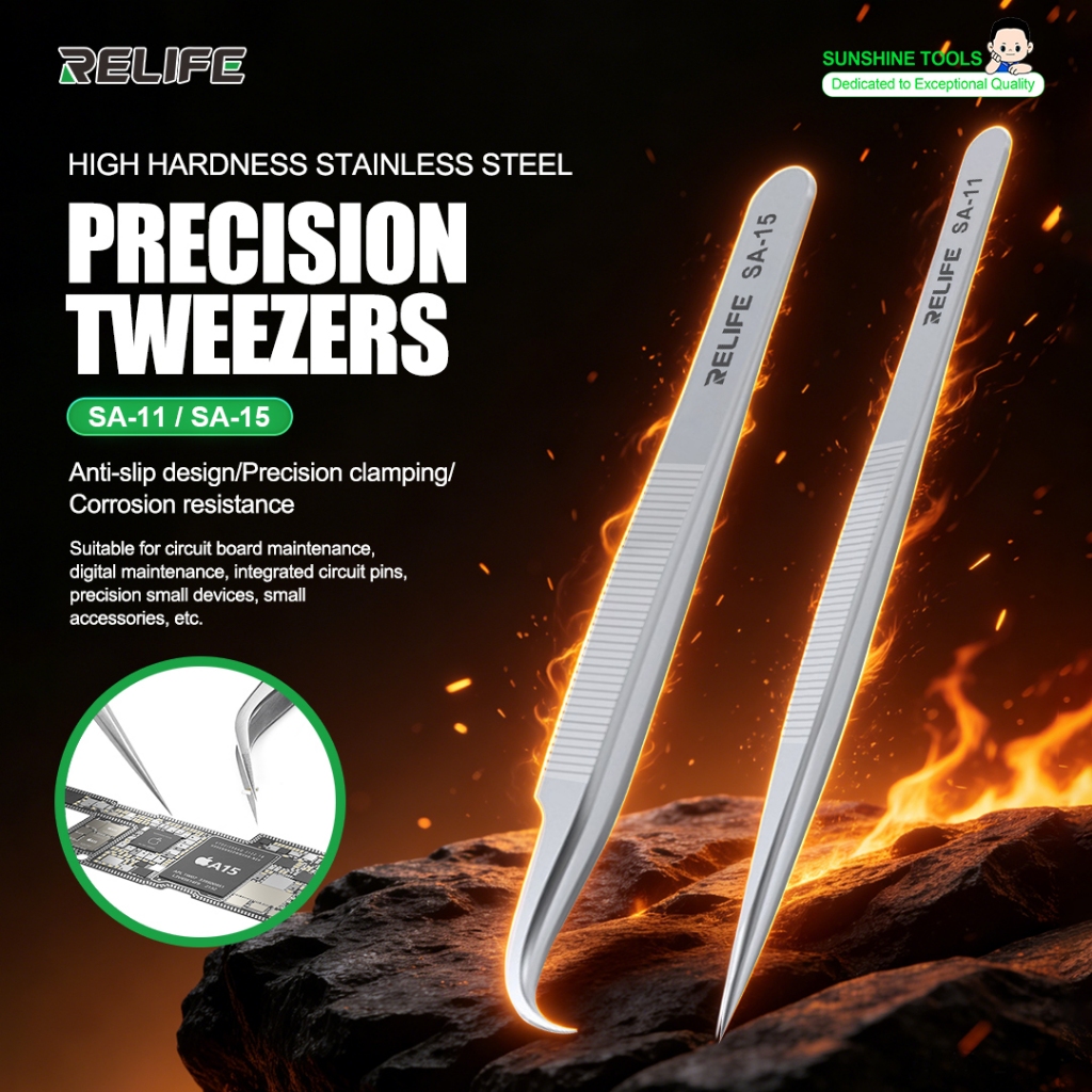 Relife SA-11/SA-15 Precision หนา No-Magnetic Tweezer สําหรับซ่อมโทรศัพท์มือถือ Ultra-Sharp Anti-static Forceps