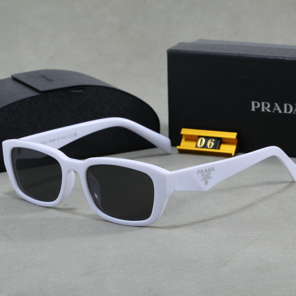 Prada แคบแว่นตากันแดดสี่เหลี่ยมเล็กผู้ชายผู้หญิง Retro High-End Influencer Commuter Plain Face Sunsh