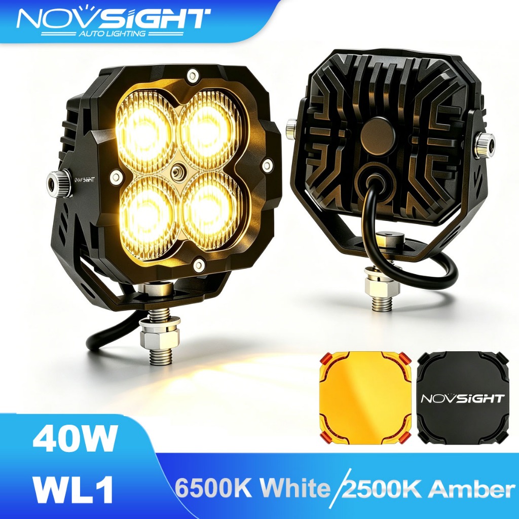 Novsight ทุกสภาพอากาศ 3 นิ้ว Cube LED Pods Off-road รถจักรยานยนต์เสริมขับรถหมอก Spotlight Floodlight 40W สูง Lumen 6500K สีขาว 2500K Amber Super Bright 2 ชิ้น