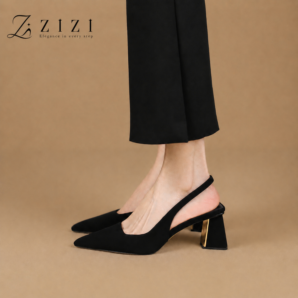 ZIZI - รองเท้าส้นสูงผู้หญิงรัดส้น ส่งจากกรุงเทพฯ หัวแหลม ส้นบล็อก ใส่ทำงานสไตล์เรียบหรู