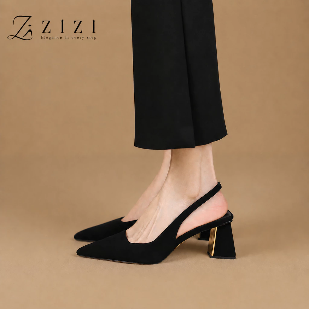 ZIZI - รองเท้าส้นสูงผู้หญิงรัดส้น ส่งจากกรุงเทพฯ หัวแหลม ส้นบล็อก ใส่ทำงานสไตล์เรียบหรู
