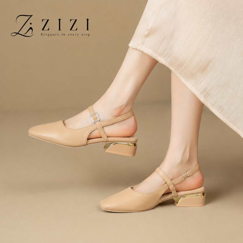 ZIZI - รองเท้าคัชชูผู้หญิงรัดส้น ส่งจากกรุงเทพฯ หัวเหลี่ยมมน ส้นเตี้ย สายคาด ใส่ทำงานสไตล์เรียบหรู